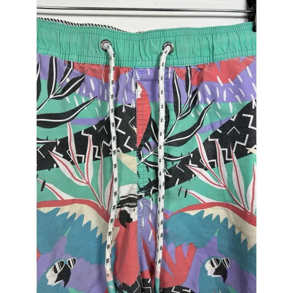 Party Pants Swim Trunks Medium Party Animal Tropical Men’s Board Shorts Parrot